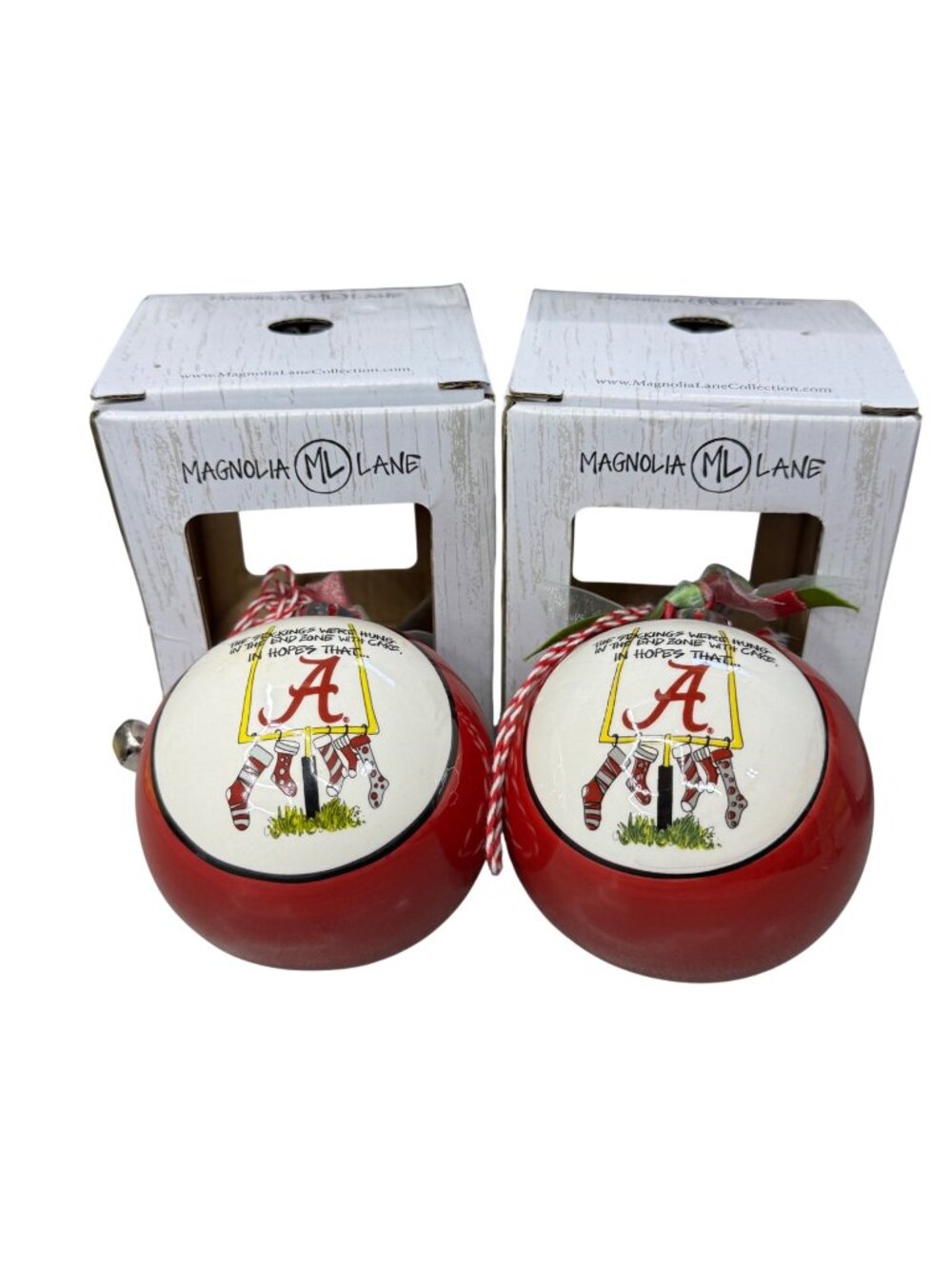 Alabama Crimson Tide Christmas Ornaments Lot of 2 Magnolia Lane Red Ceramic 4"